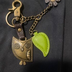 Chala Owl Keychain with Green Leaf Charm